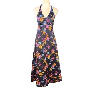 Vintage 1960s/70s Handmade Halter Style Mod Floral Dress Groovy Hippie Maxi